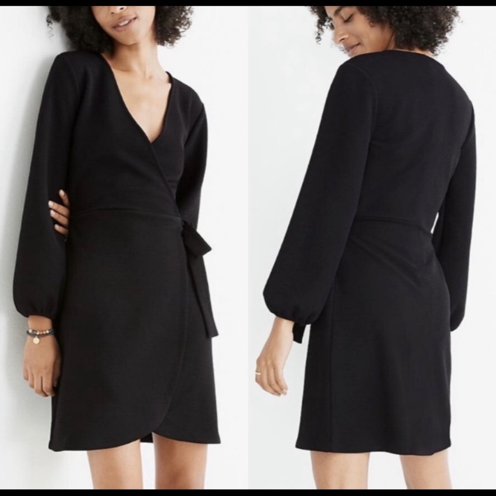 New Madewell Faux Wrap dress Black Long Sleeve XL